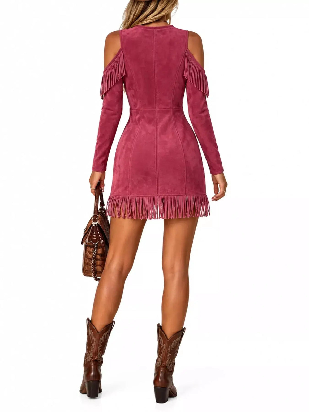 White Fringe Cold Shoulder Zip Front Mini Dress - Bitsy Gypsy Boutique