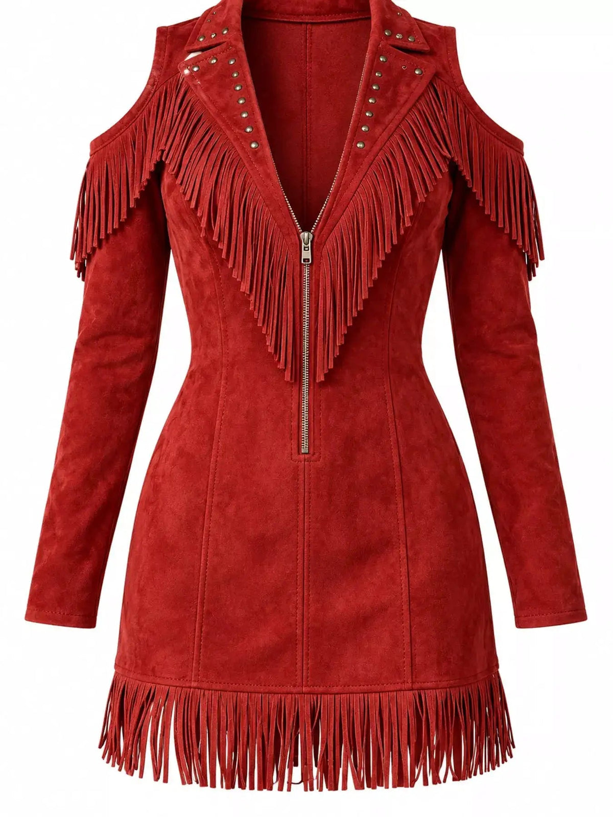 White Fringe Cold Shoulder Zip Front Mini Dress - Bitsy Gypsy Boutique