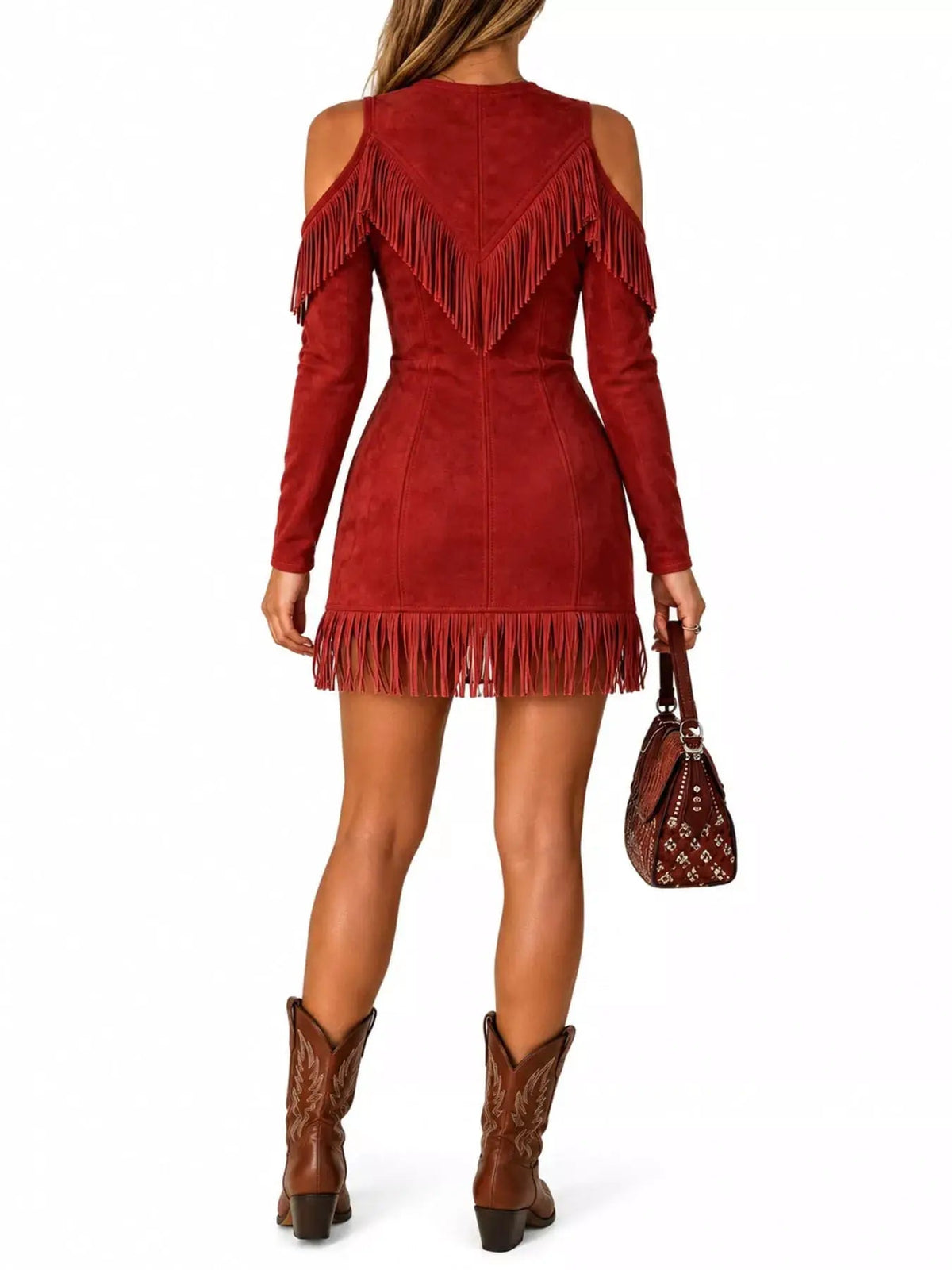 White Fringe Cold Shoulder Zip Front Mini Dress - Bitsy Gypsy Boutique