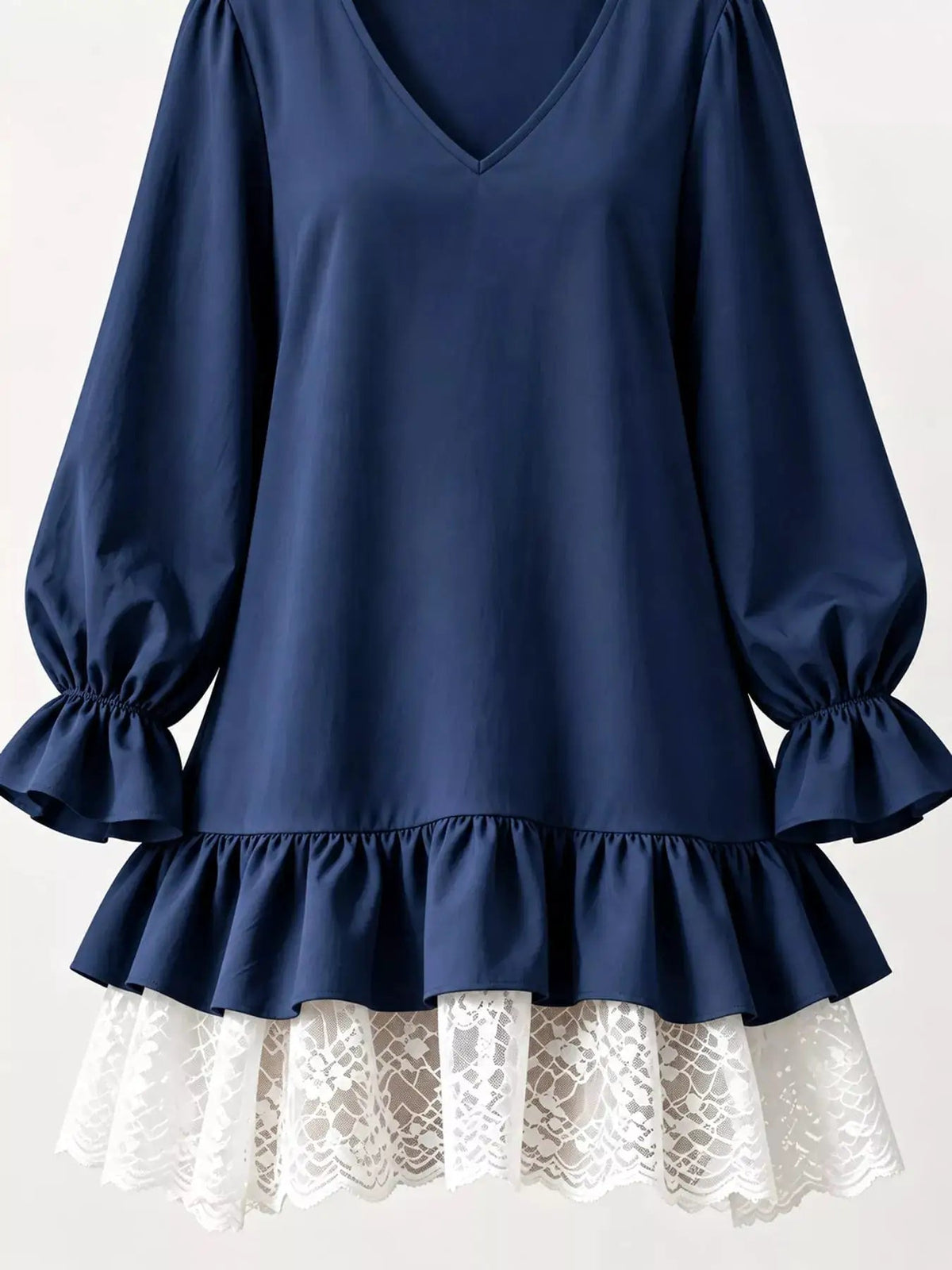White Lace Hem V-Neck Flounce Sleeve Dress - Bitsy Gypsy Boutique