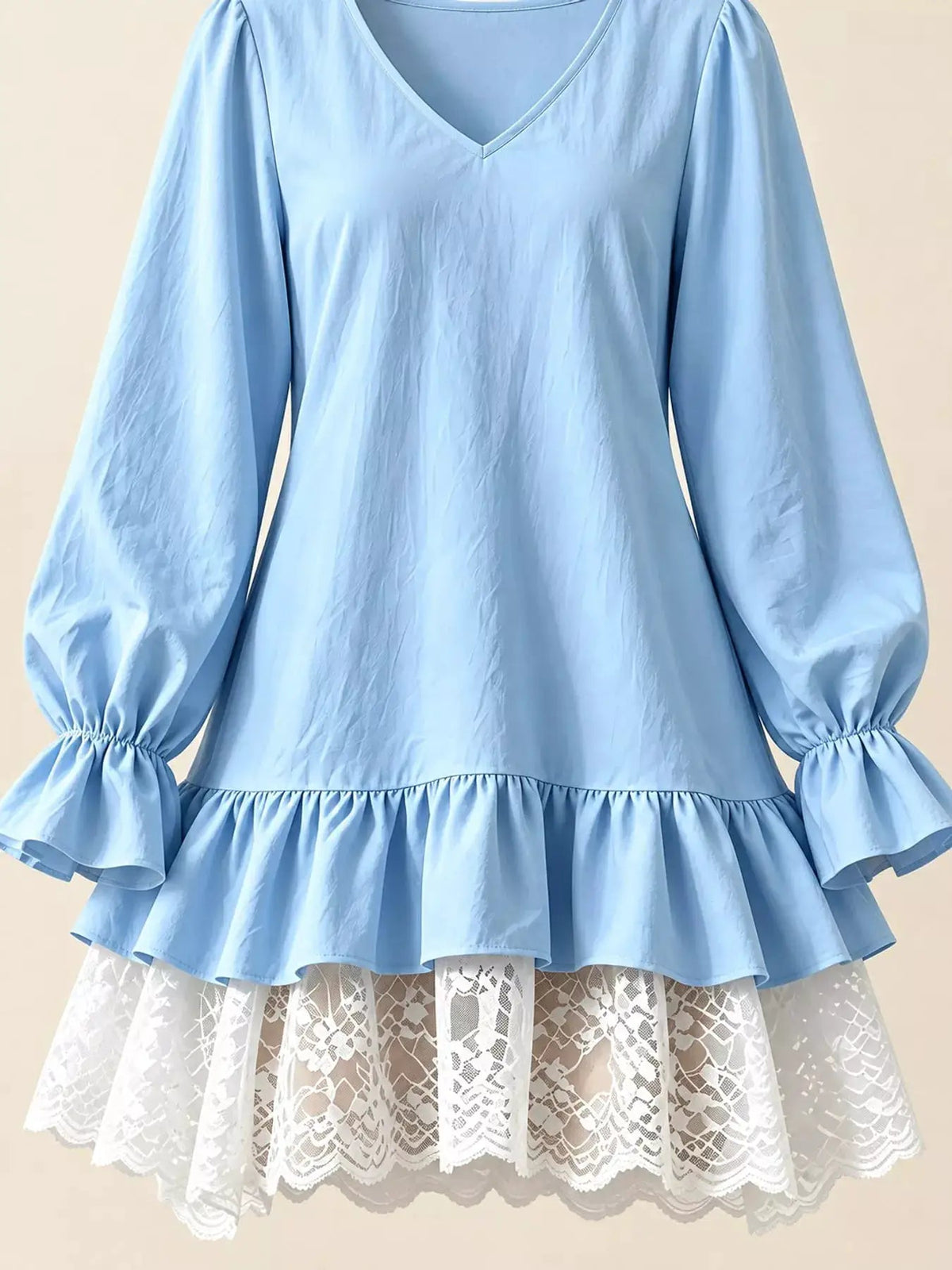 White Lace Hem V-Neck Flounce Sleeve Dress - Bitsy Gypsy Boutique