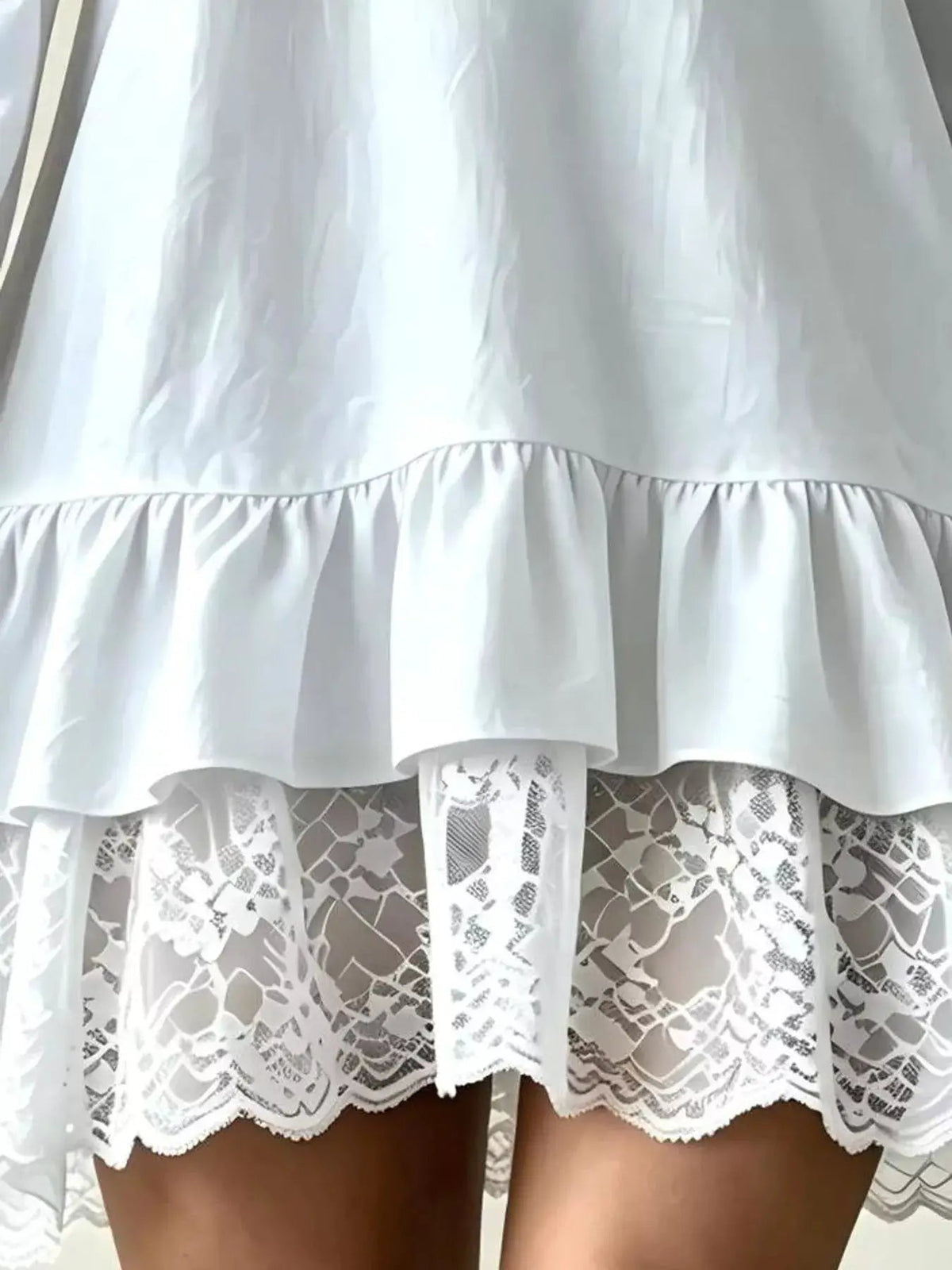 White Lace Hem V-Neck Flounce Sleeve Dress - Bitsy Gypsy Boutique