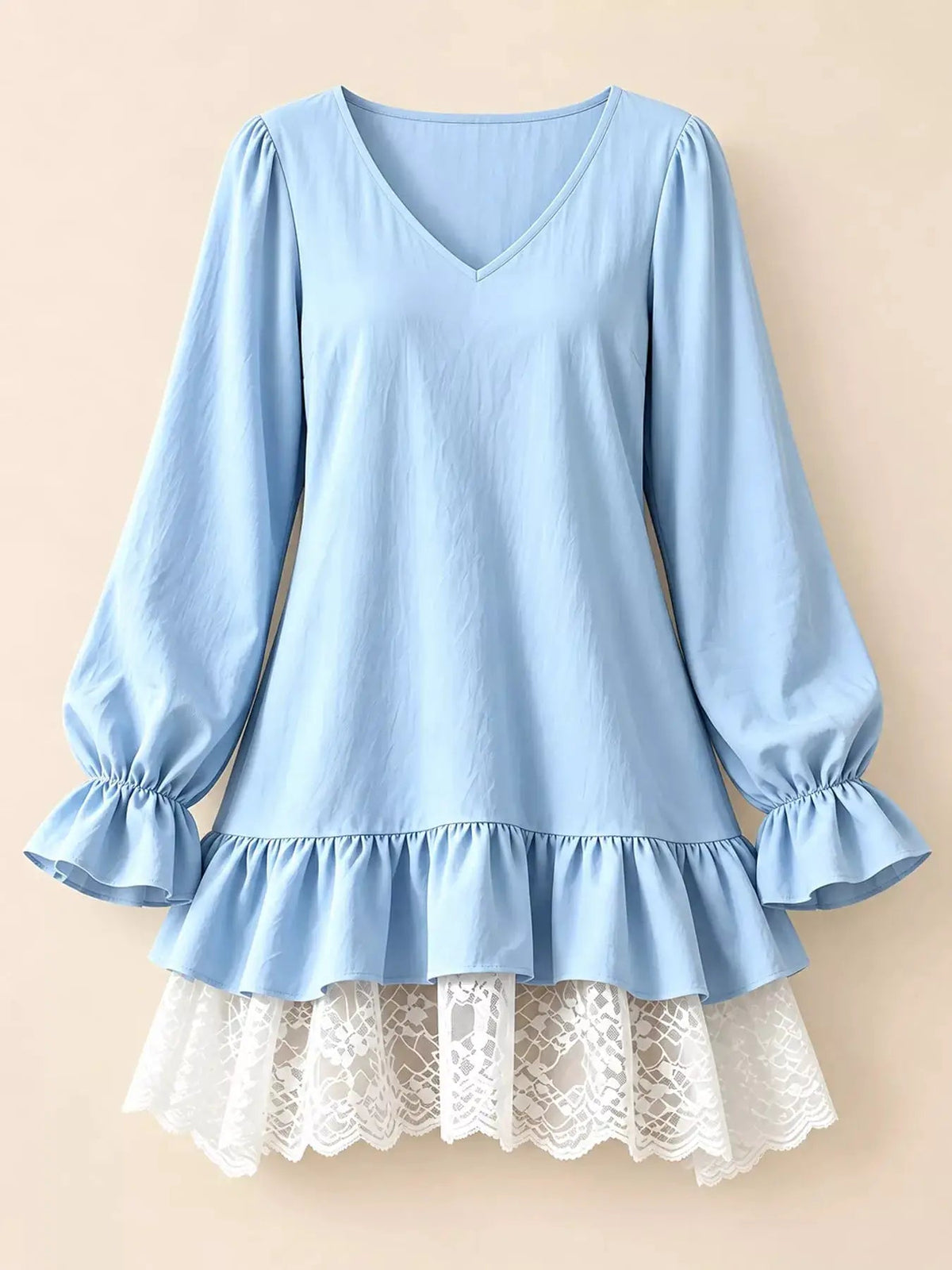 White Lace Hem V-Neck Flounce Sleeve Dress - Bitsy Gypsy Boutique