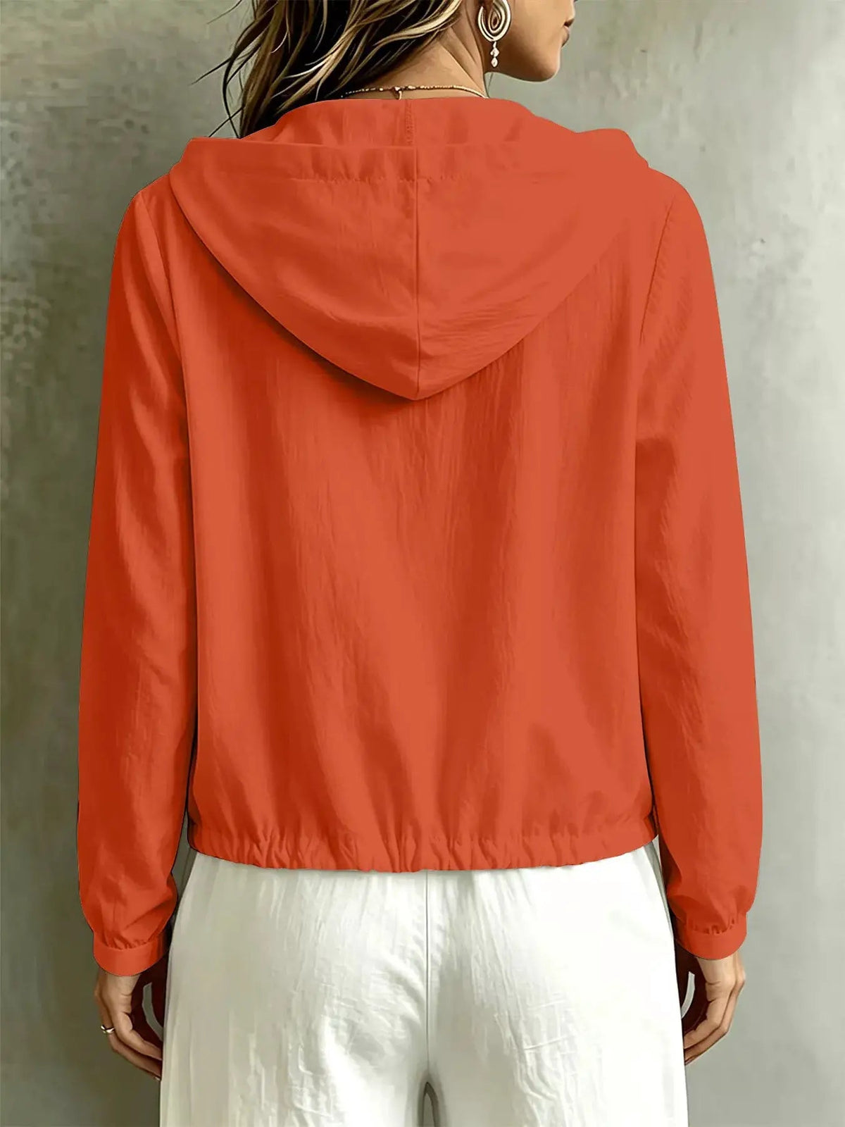 White Long Sleeve Button Front Hooded Drawstring Blouse - Bitsy Gypsy Boutique