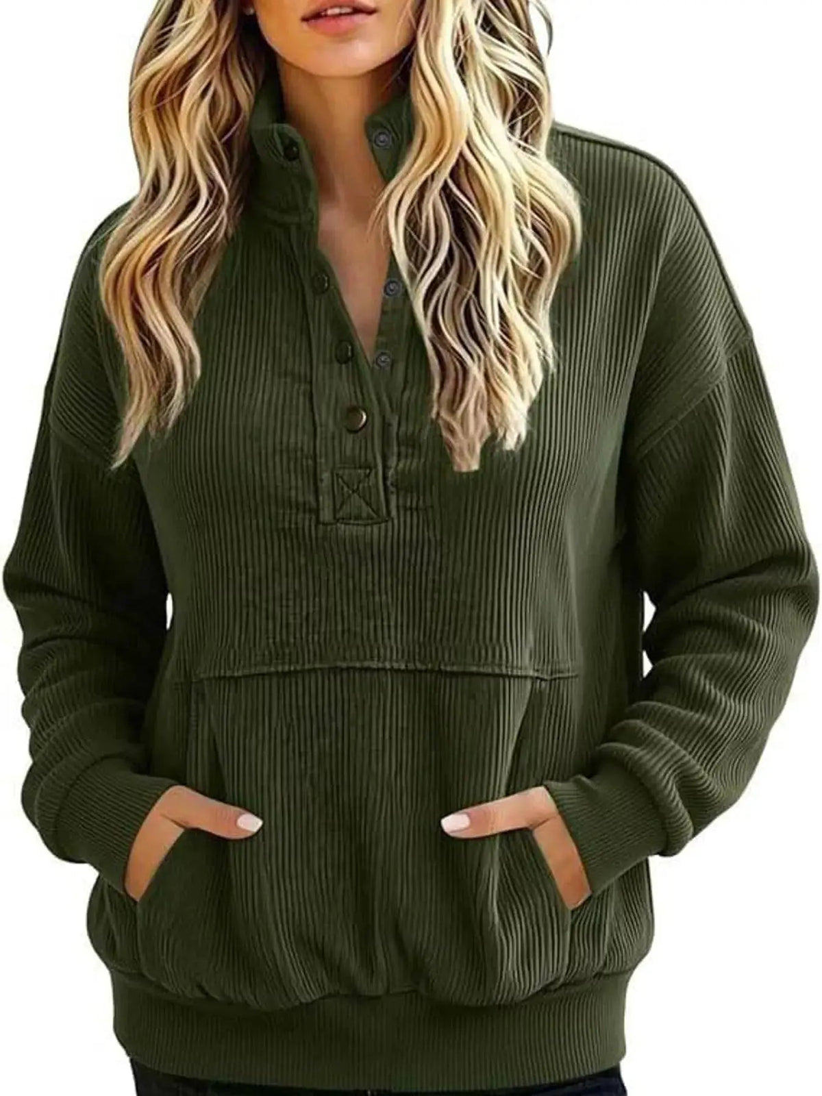 White Quarter Snap Kangaroo Pocket Sweatshirt - Bitsy Gypsy Boutique
