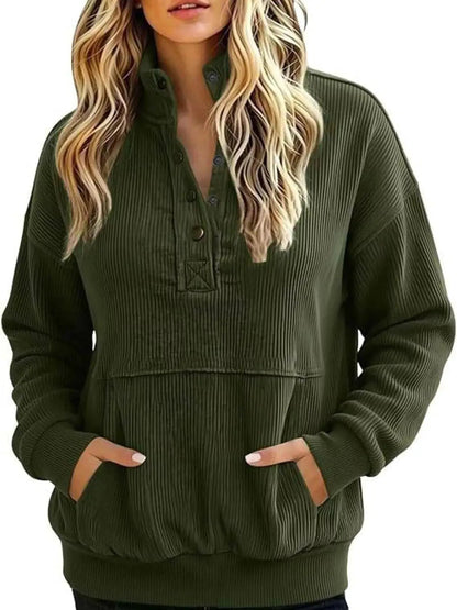White Quarter Snap Kangaroo Pocket Sweatshirt - Bitsy Gypsy Boutique