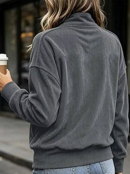 White Quarter Snap Kangaroo Pocket Sweatshirt - Bitsy Gypsy Boutique