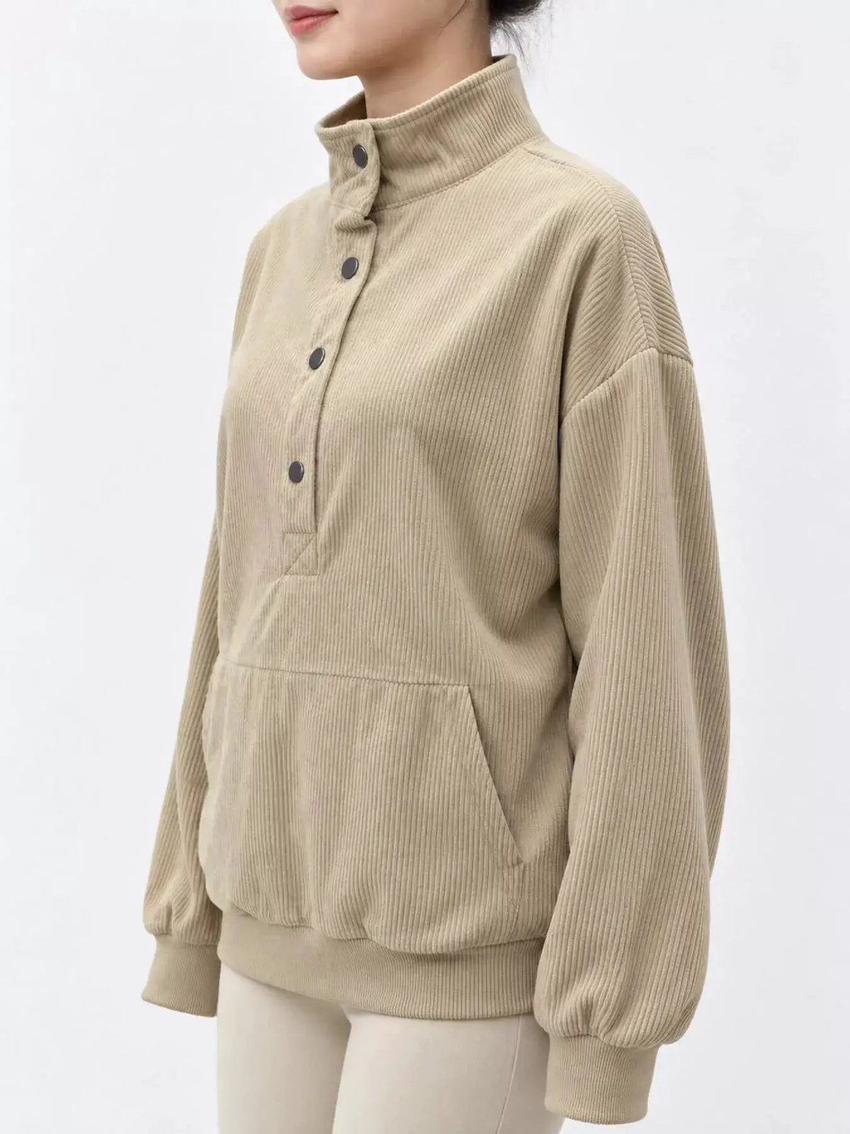 White Quarter Snap Kangaroo Pocket Sweatshirt - Bitsy Gypsy Boutique