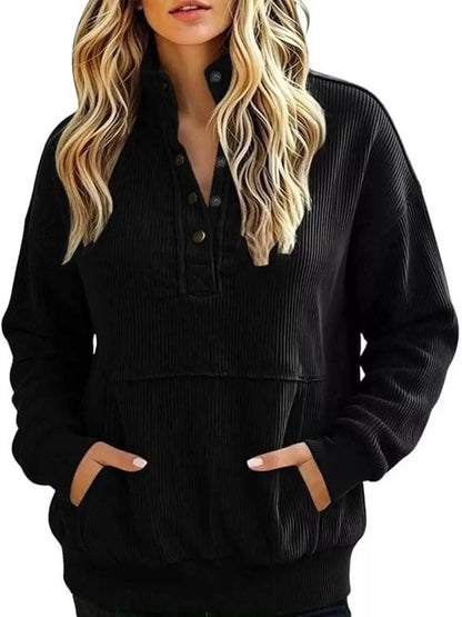 White Quarter Snap Kangaroo Pocket Sweatshirt - Bitsy Gypsy Boutique