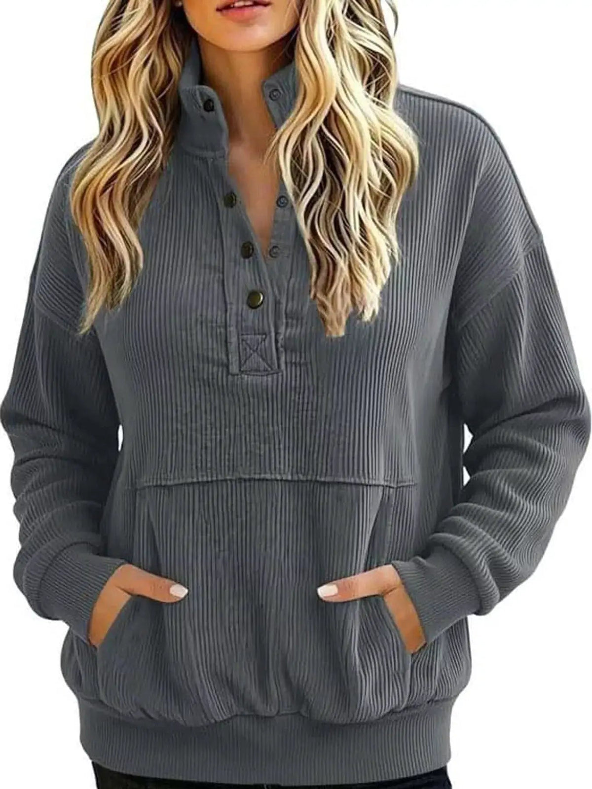 White Quarter Snap Kangaroo Pocket Sweatshirt - Bitsy Gypsy Boutique