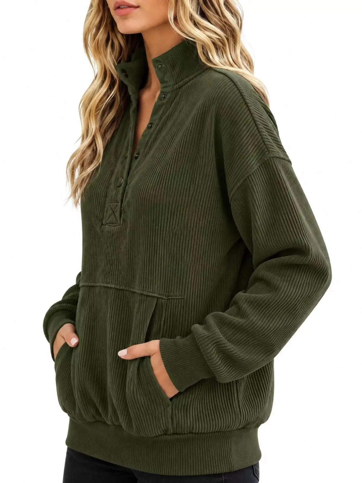 White Quarter Snap Kangaroo Pocket Sweatshirt - Bitsy Gypsy Boutique