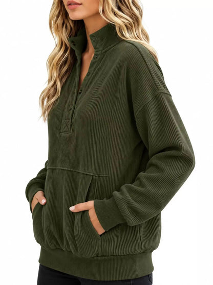 White Quarter Snap Kangaroo Pocket Sweatshirt - Bitsy Gypsy Boutique