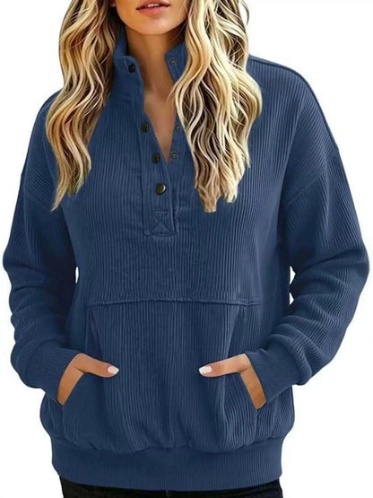 White Quarter Snap Kangaroo Pocket Sweatshirt - Bitsy Gypsy Boutique