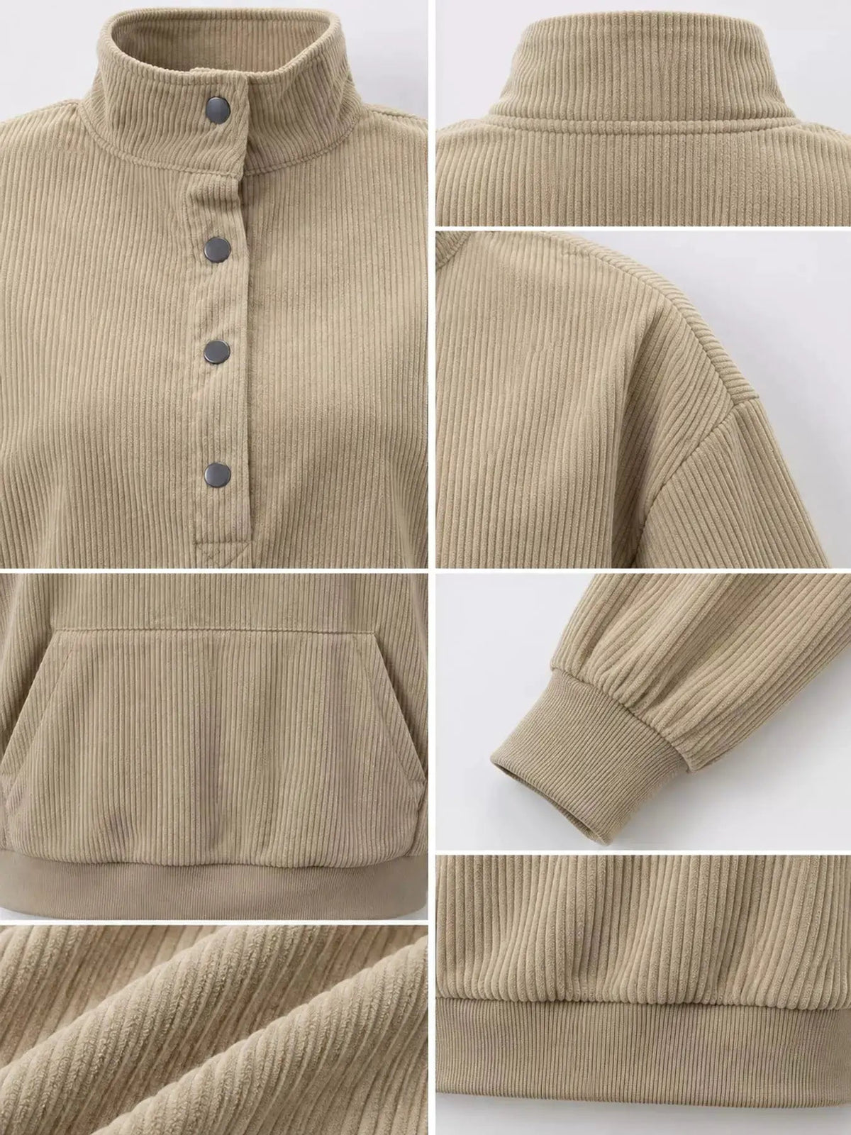 White Quarter Snap Kangaroo Pocket Sweatshirt - Bitsy Gypsy Boutique