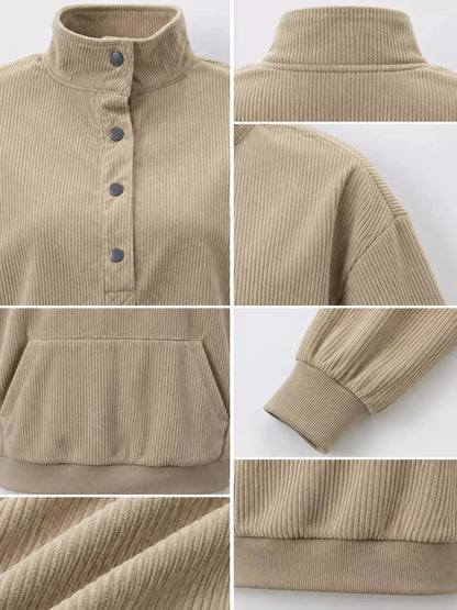White Quarter Snap Kangaroo Pocket Sweatshirt - Bitsy Gypsy Boutique