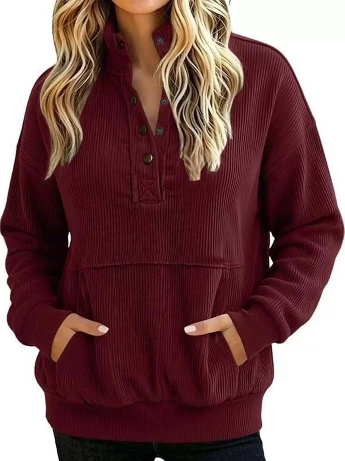 White Quarter Snap Kangaroo Pocket Sweatshirt - Bitsy Gypsy Boutique