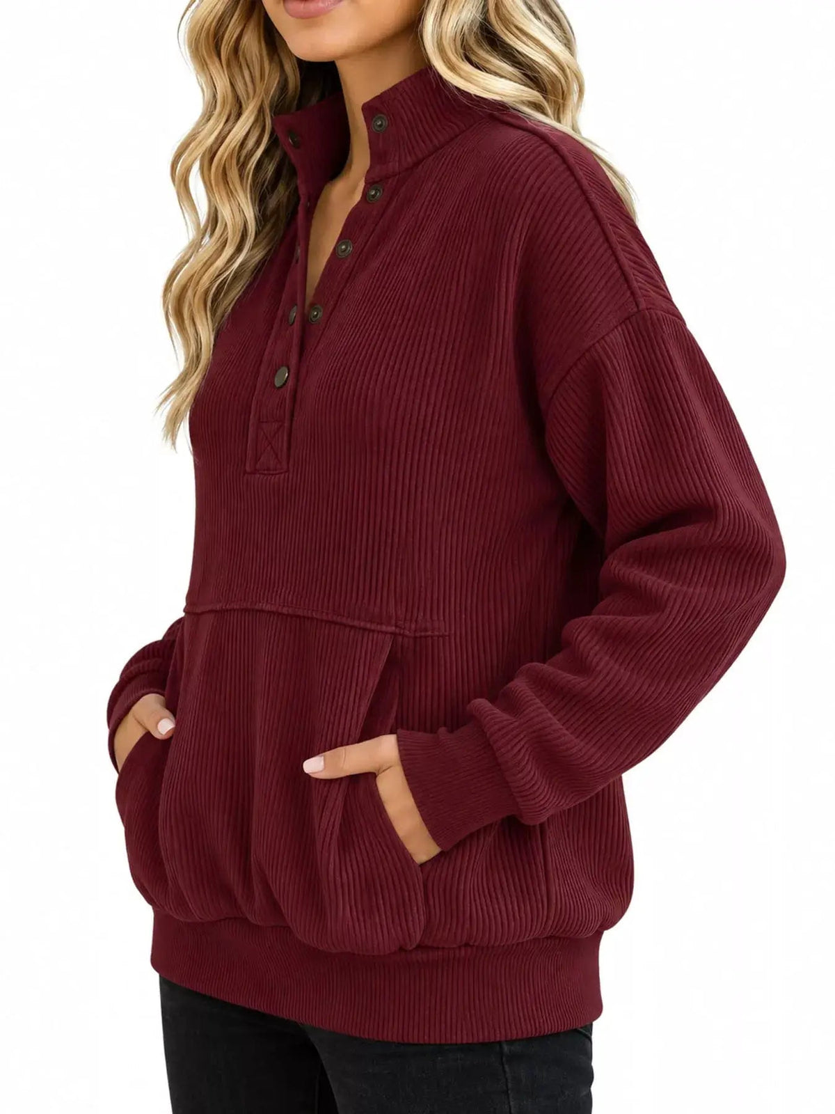 White Quarter Snap Kangaroo Pocket Sweatshirt - Bitsy Gypsy Boutique