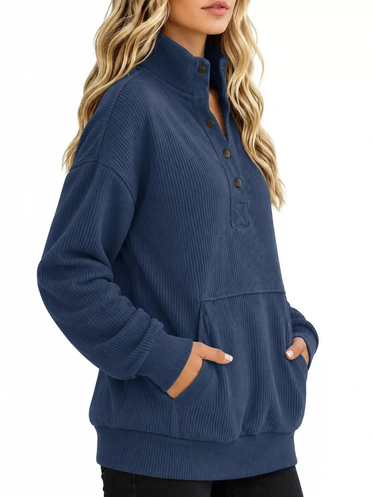 White Quarter Snap Kangaroo Pocket Sweatshirt - Bitsy Gypsy Boutique