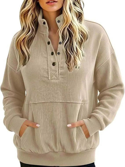 White Quarter Snap Kangaroo Pocket Sweatshirt - Bitsy Gypsy Boutique