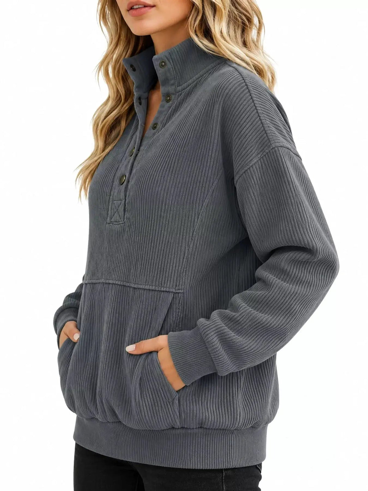 White Quarter Snap Kangaroo Pocket Sweatshirt - Bitsy Gypsy Boutique