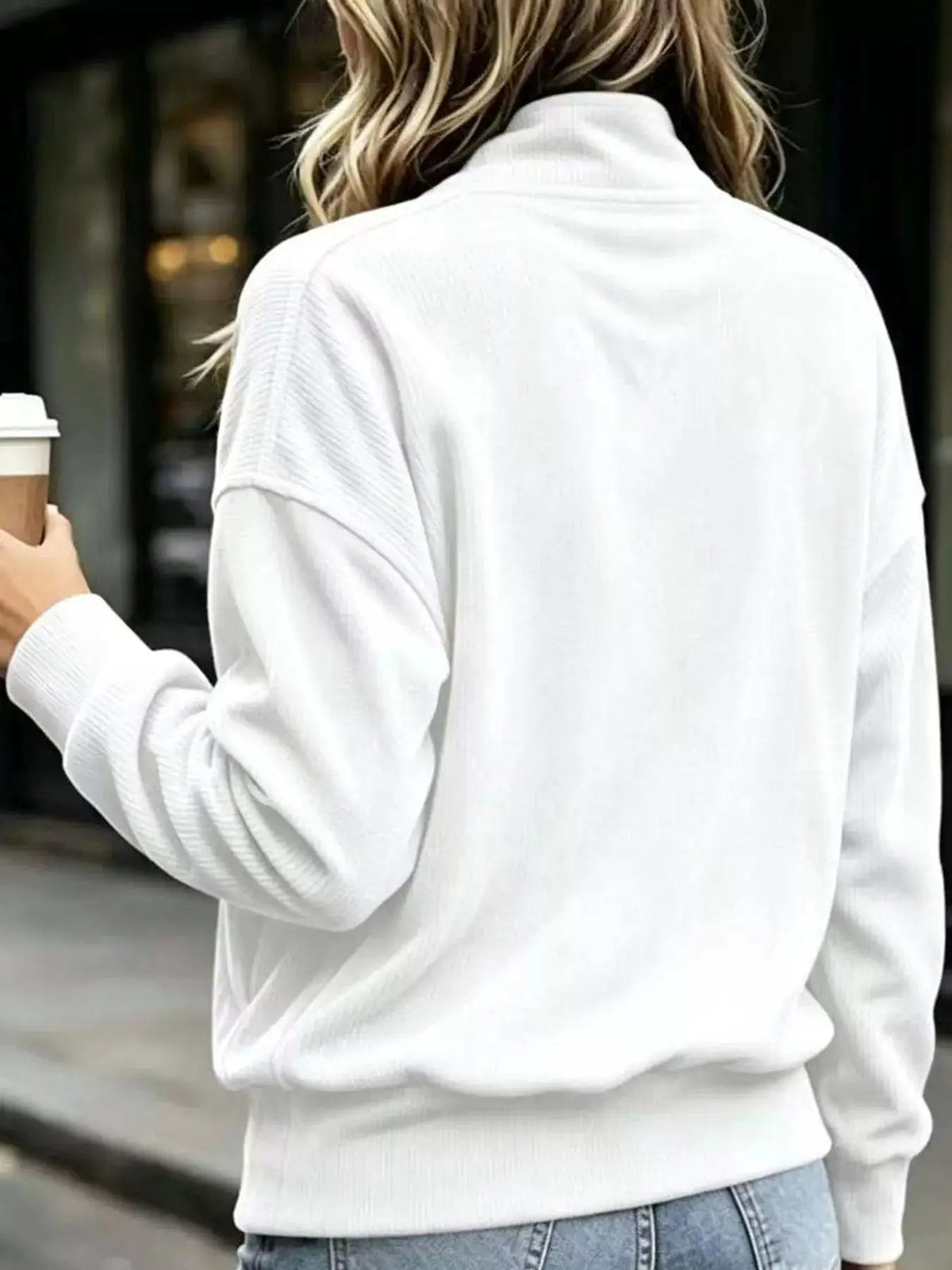 White Quarter Snap Kangaroo Pocket Sweatshirt - Bitsy Gypsy Boutique