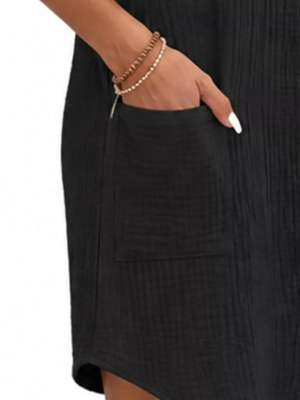 White Textured Button Down Shirt Dress With Pockets - Bitsy Gypsy Boutique