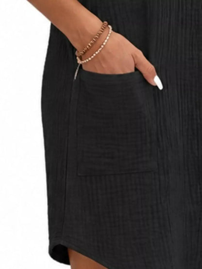 White Textured Button Down Shirt Dress With Pockets - Bitsy Gypsy Boutique