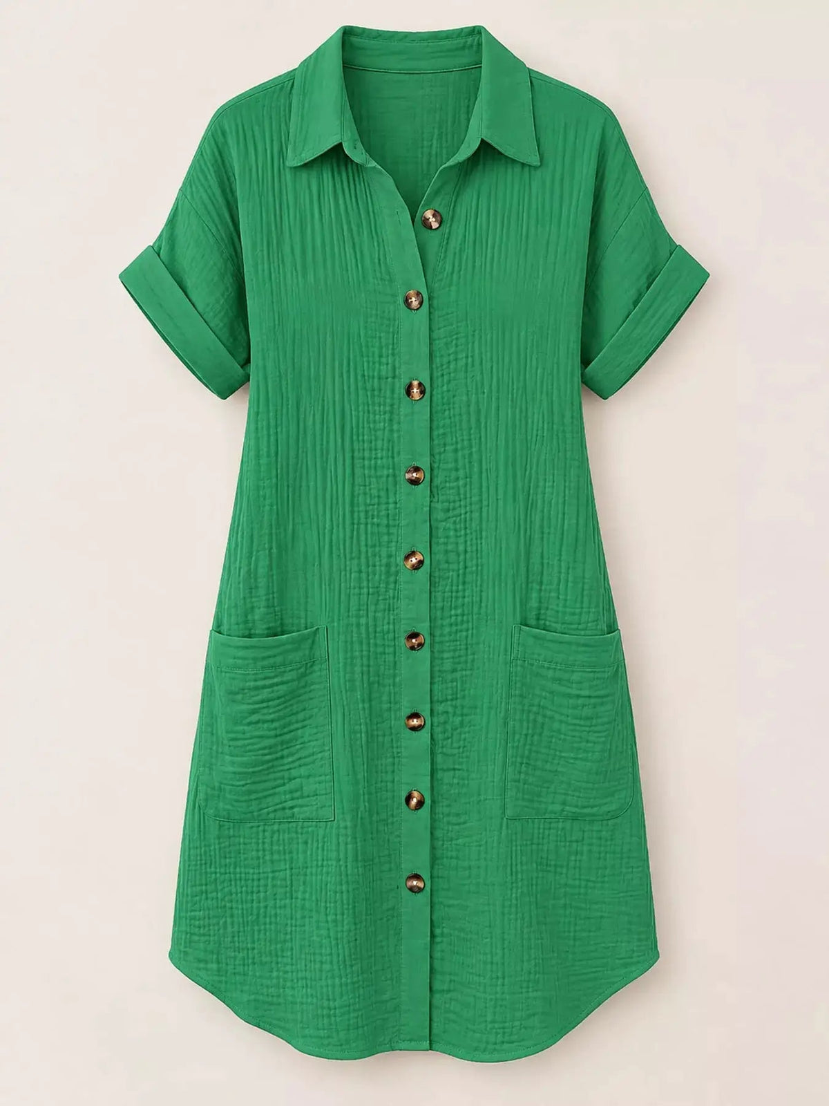 White Textured Button Down Shirt Dress With Pockets - Bitsy Gypsy Boutique