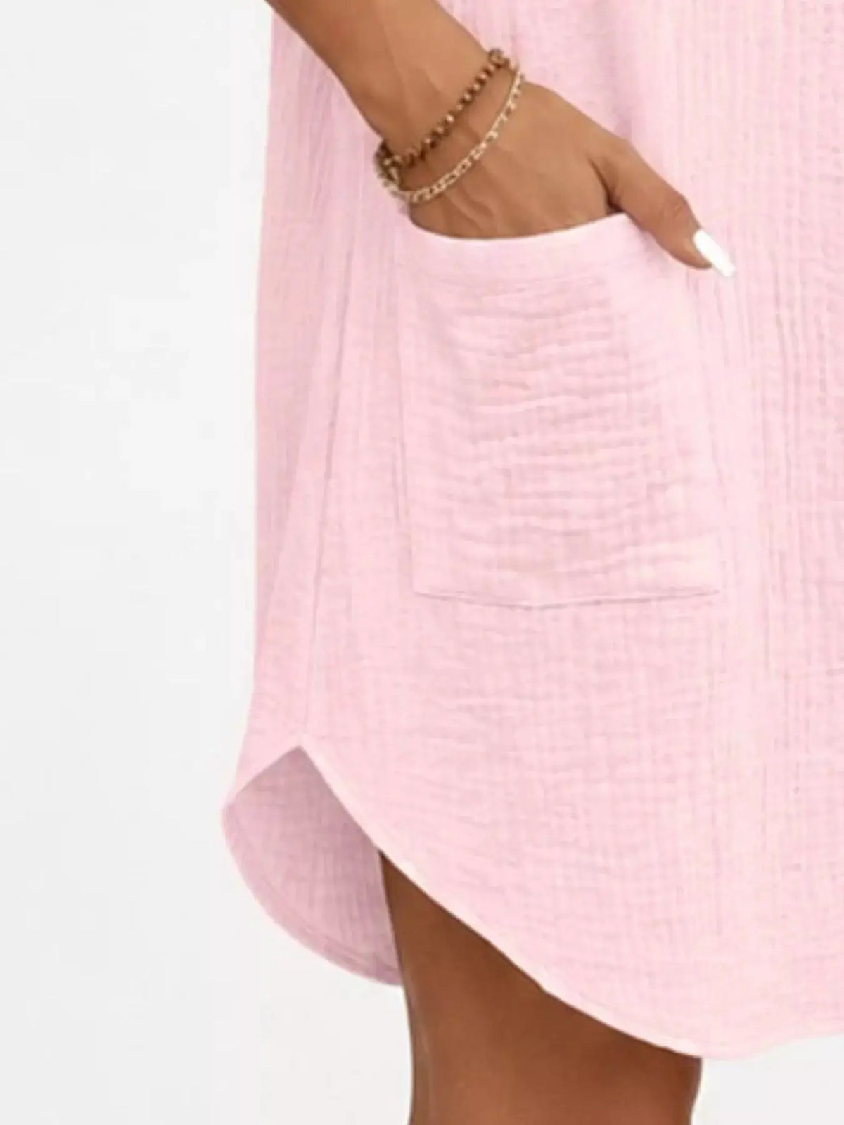 White Textured Button Down Shirt Dress With Pockets - Bitsy Gypsy Boutique