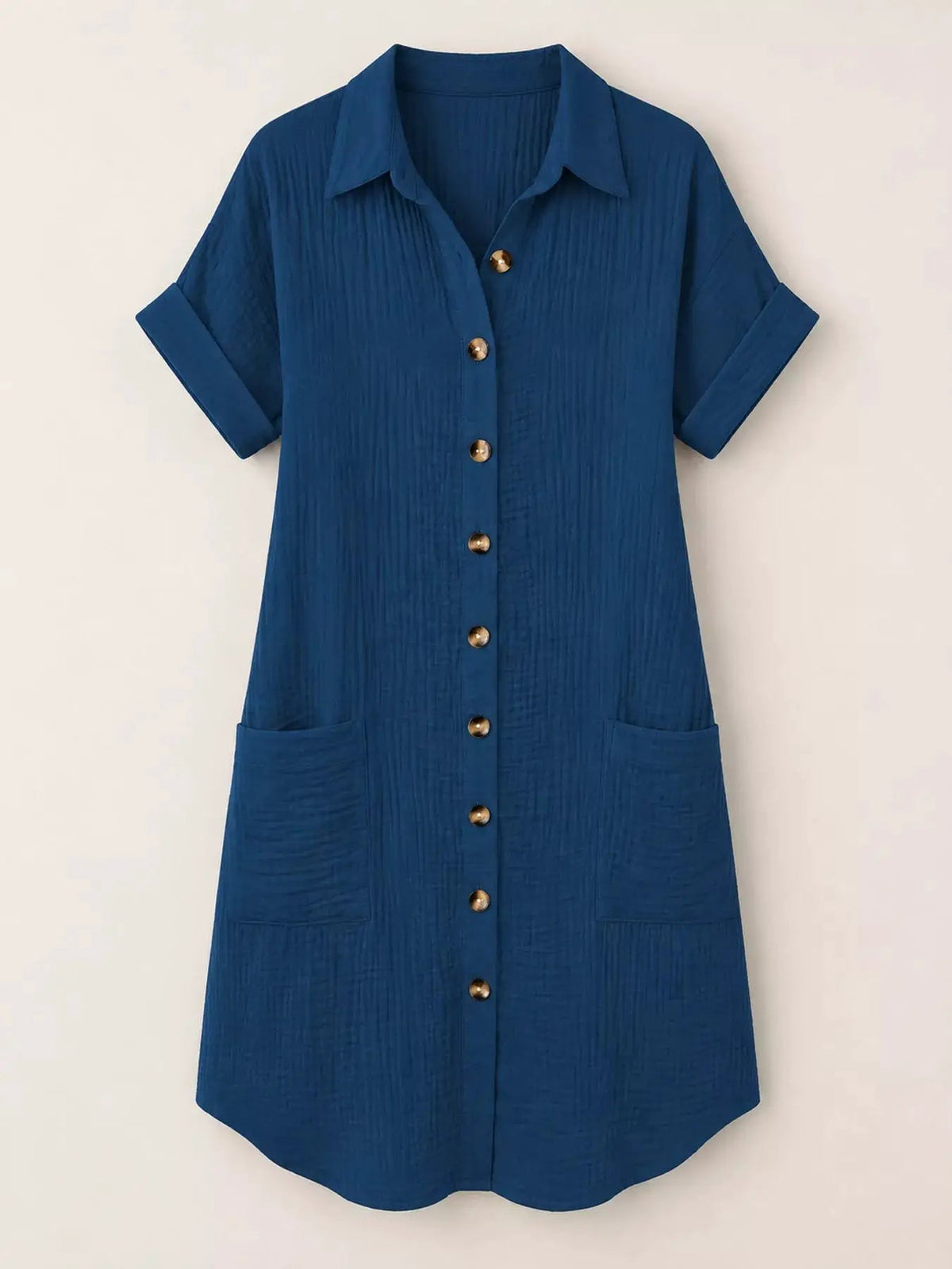 White Textured Button Down Shirt Dress With Pockets - Bitsy Gypsy Boutique
