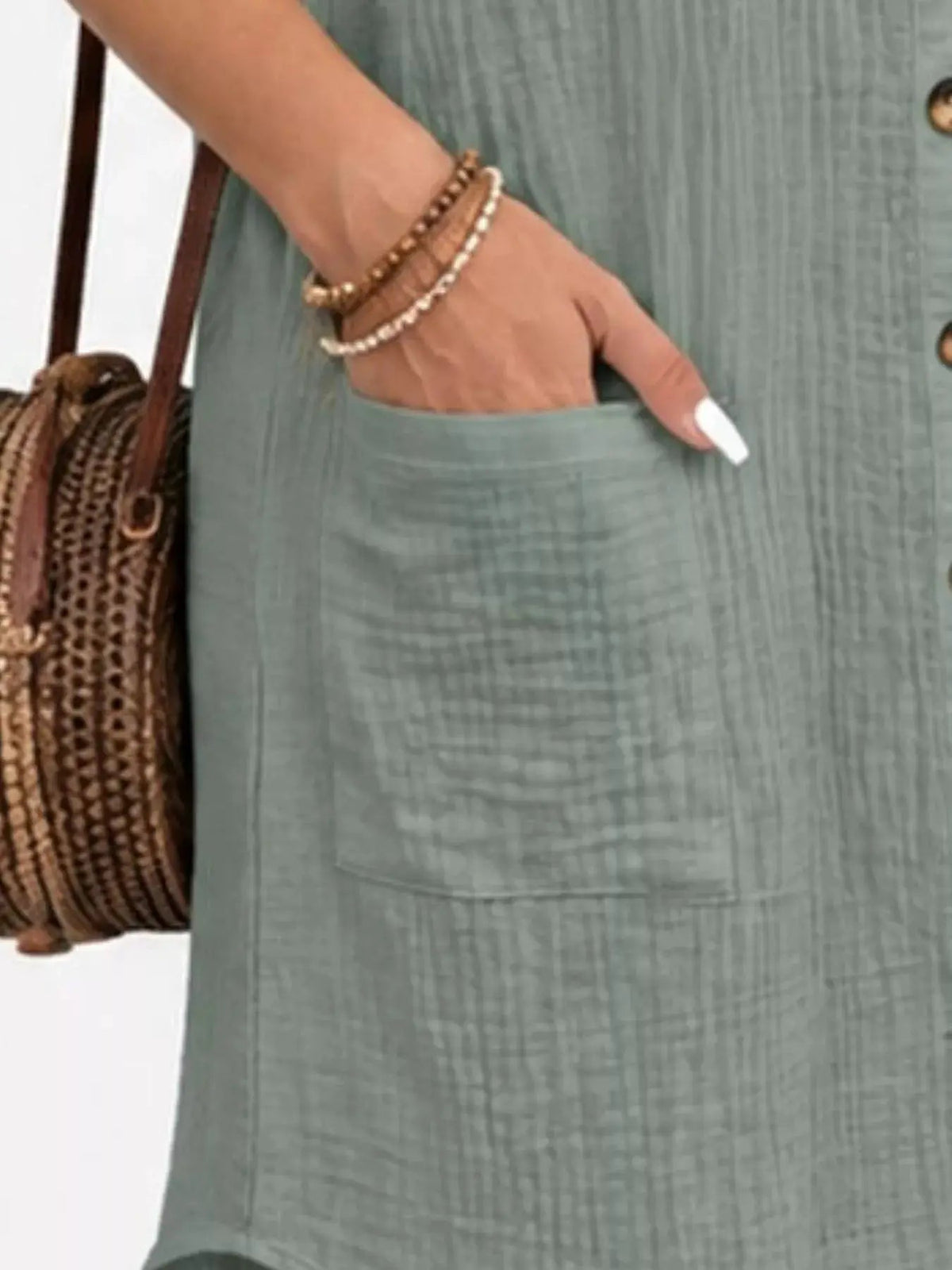 White Textured Button Down Shirt Dress With Pockets - Bitsy Gypsy Boutique