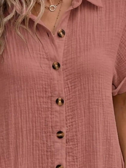 White Textured Button Down Shirt Dress With Pockets - Bitsy Gypsy Boutique