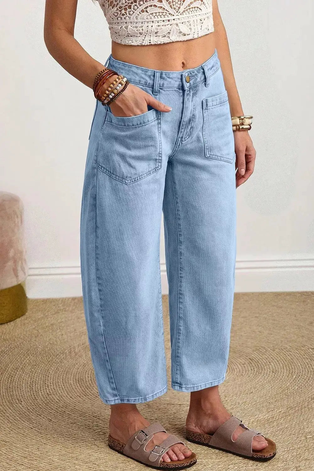 Wide Leg Cropped Jeans by Trendsi