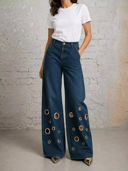 Wide Leg Jeans with Eyelet Details by Trendsi