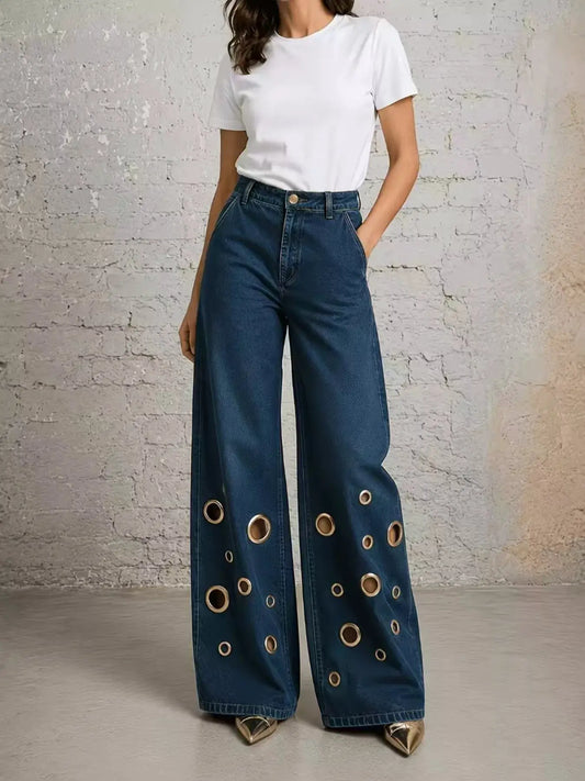 Wide Leg Jeans with Eyelet Details by Trendsi