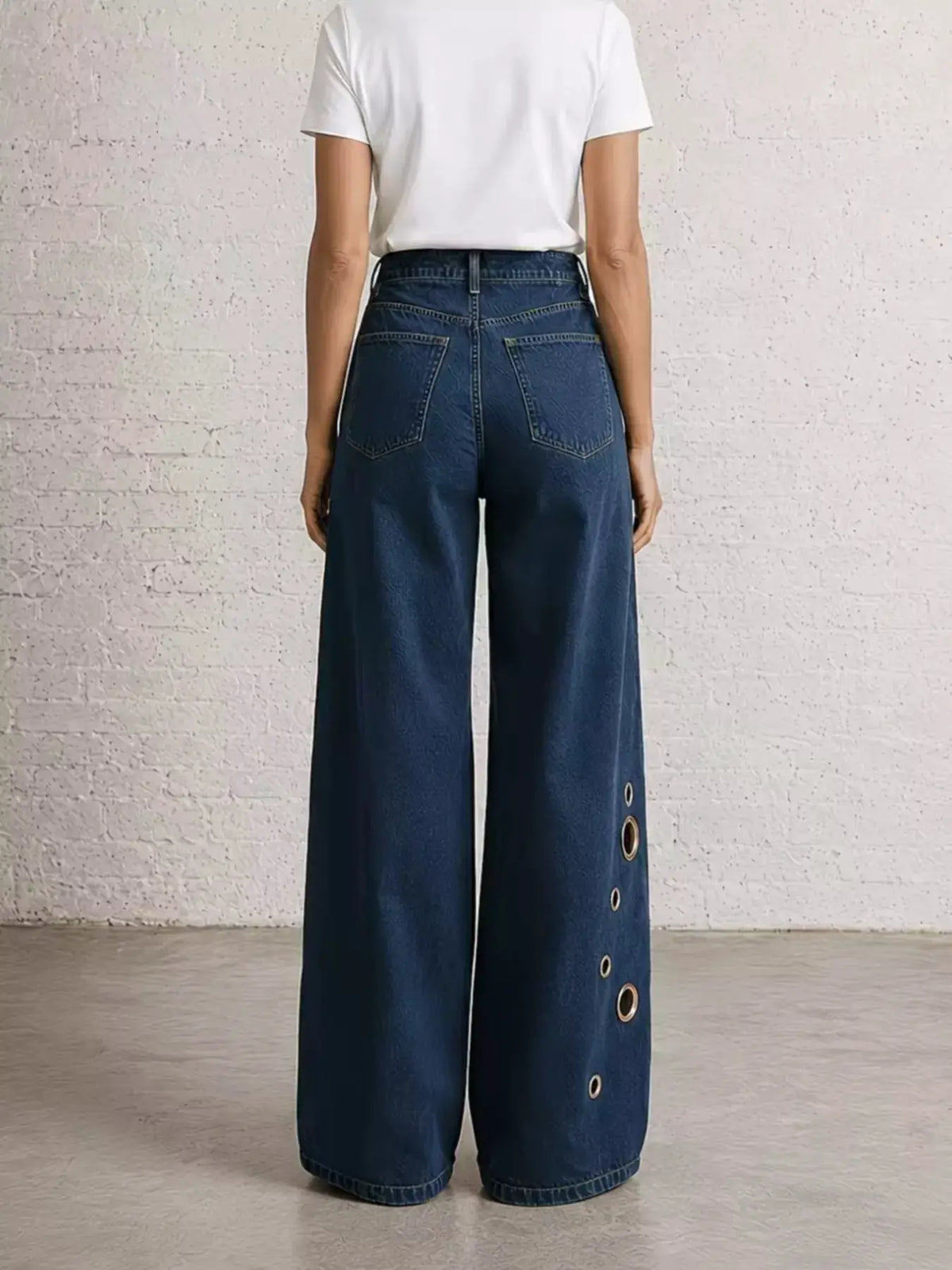 Wide Leg Jeans with Eyelet Details by Trendsi