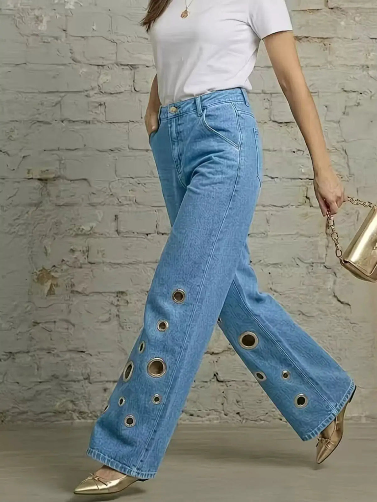 Wide Leg Jeans with Eyelet Details by Trendsi