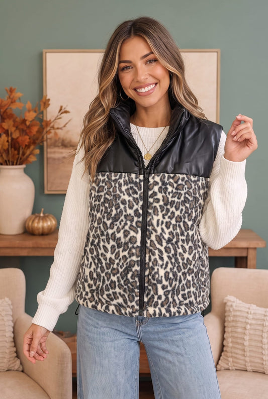 Wild Side Leopard Print Puffer Vest - Bitsy Gypsy Boutique