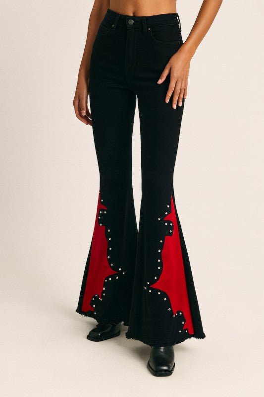 Wild West Studded Bell Bottom Black Red - Bitsy Gypsy Boutique