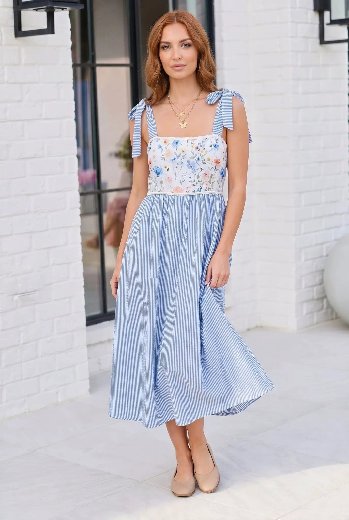 Wildflower Wishes Striped Midi Dress by Haptics
