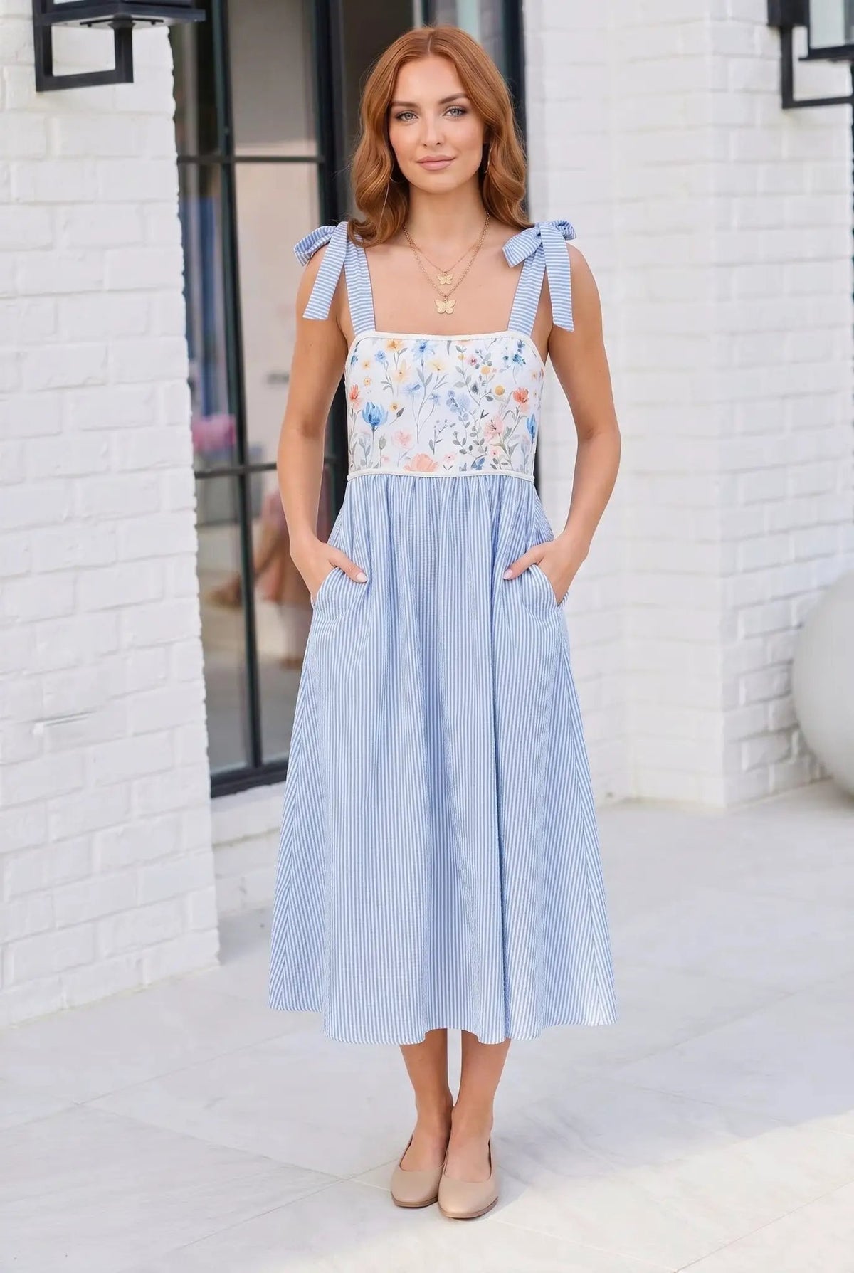 Wildflower Wishes Striped Midi Dress by Haptics