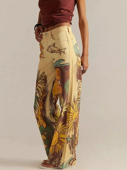 Women's Basic Style Printed Wide Leg Jeans - Bitsy Gypsy Boutique