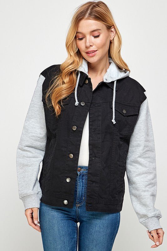 Women's Denim Jacket with Fleece Hoodies - Bitsy Gypsy Boutique