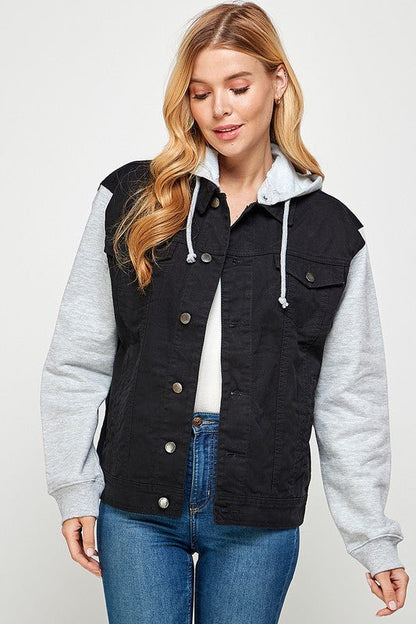 Women's Denim Jacket with Fleece Hoodies - Bitsy Gypsy Boutique
