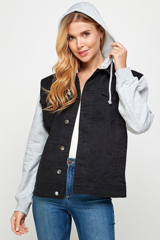 Women's Denim Jacket with Fleece Hoodies - Bitsy Gypsy Boutique