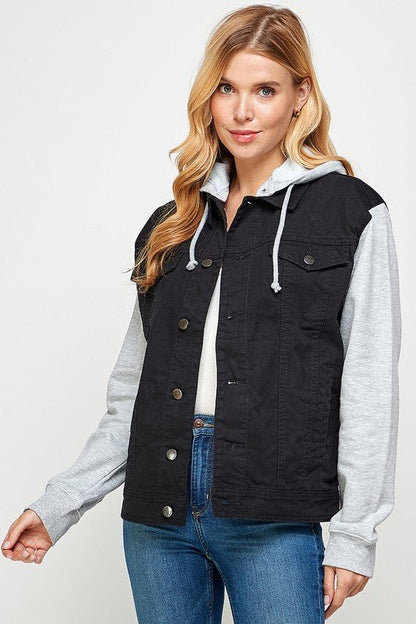 Women's Denim Jacket with Fleece Hoodies - Bitsy Gypsy Boutique
