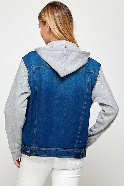 Women's Denim Jacket with Fleece Hoodies - Bitsy Gypsy Boutique