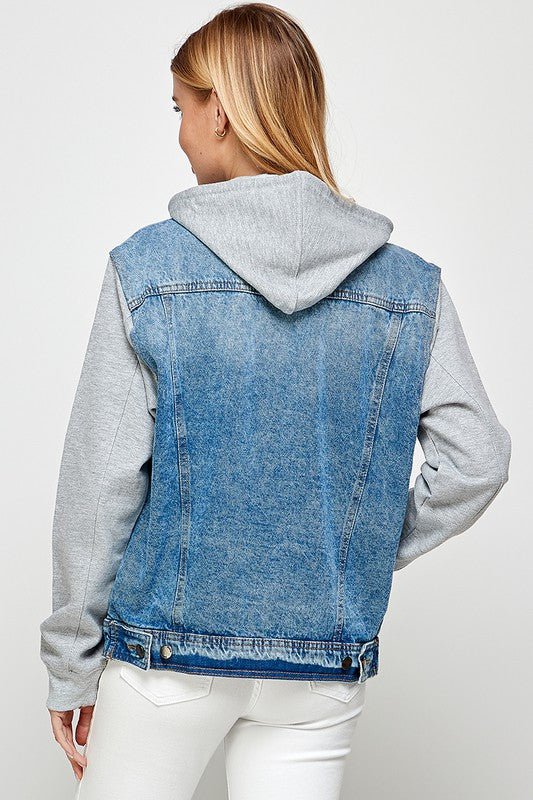 Women's Denim Jacket with Fleece Hoodies - Bitsy Gypsy Boutique