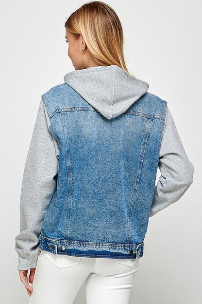 Women's Denim Jacket with Fleece Hoodies - Bitsy Gypsy Boutique