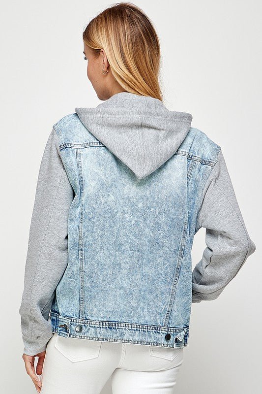 Women's Denim Jacket with Fleece Hoodies - Bitsy Gypsy Boutique
